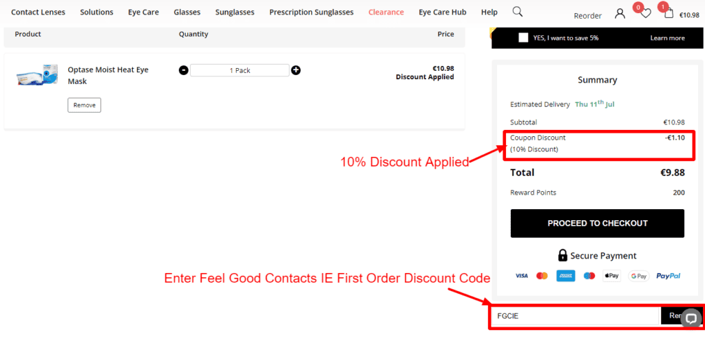 Feel Good Contacts IE 10% Off First Order  Discount Code Applied At Cart.