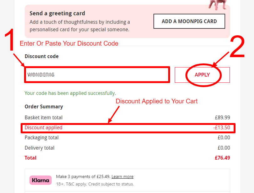 Steps Showing How To Apply Red Letter Days Discount Code At Checkout.