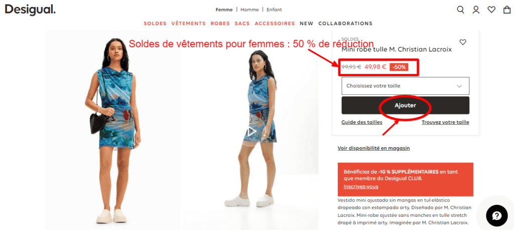 Soldes de vêtements pour femmes - 50 % de réduction.